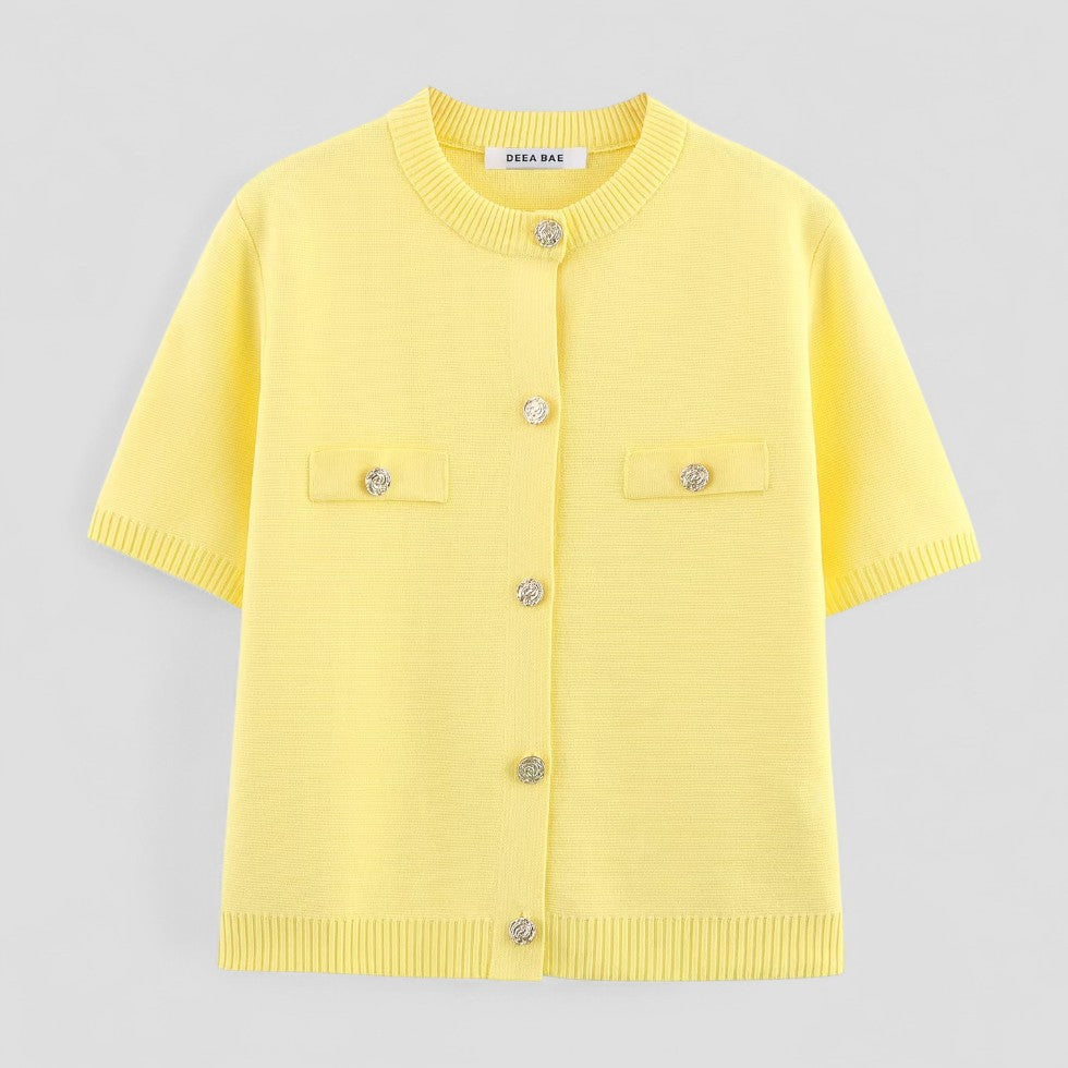 Short Sleeve Knitted Cardigan with Button Front for Women