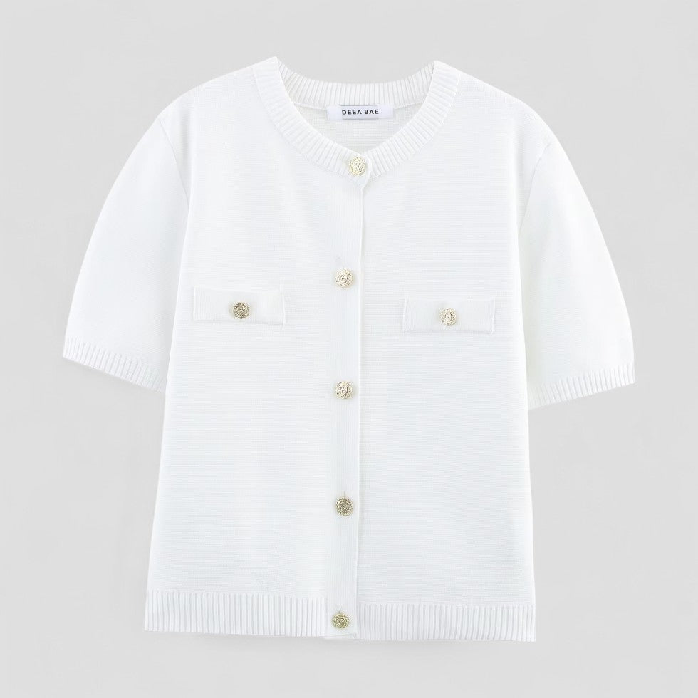 Short Sleeve Knitted Cardigan with Button Front for Women