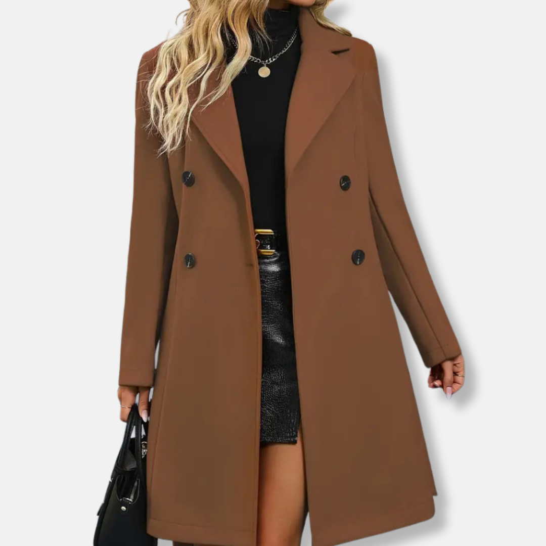 Sienna A-Line Trench Coat | Double-Breasted Belted Coat 6