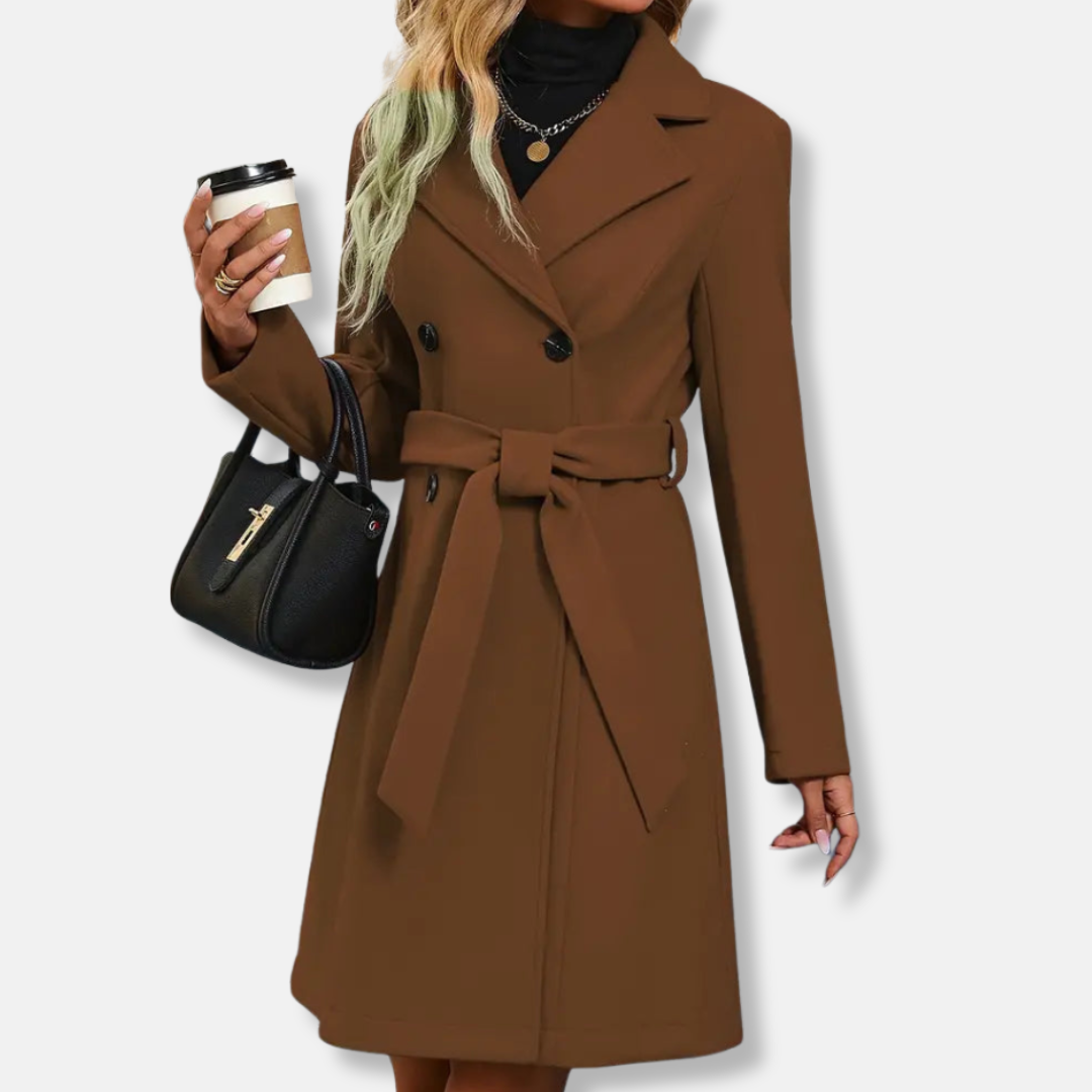 Sienna A-Line Trench Coat | Double-Breasted Belted Coat 7