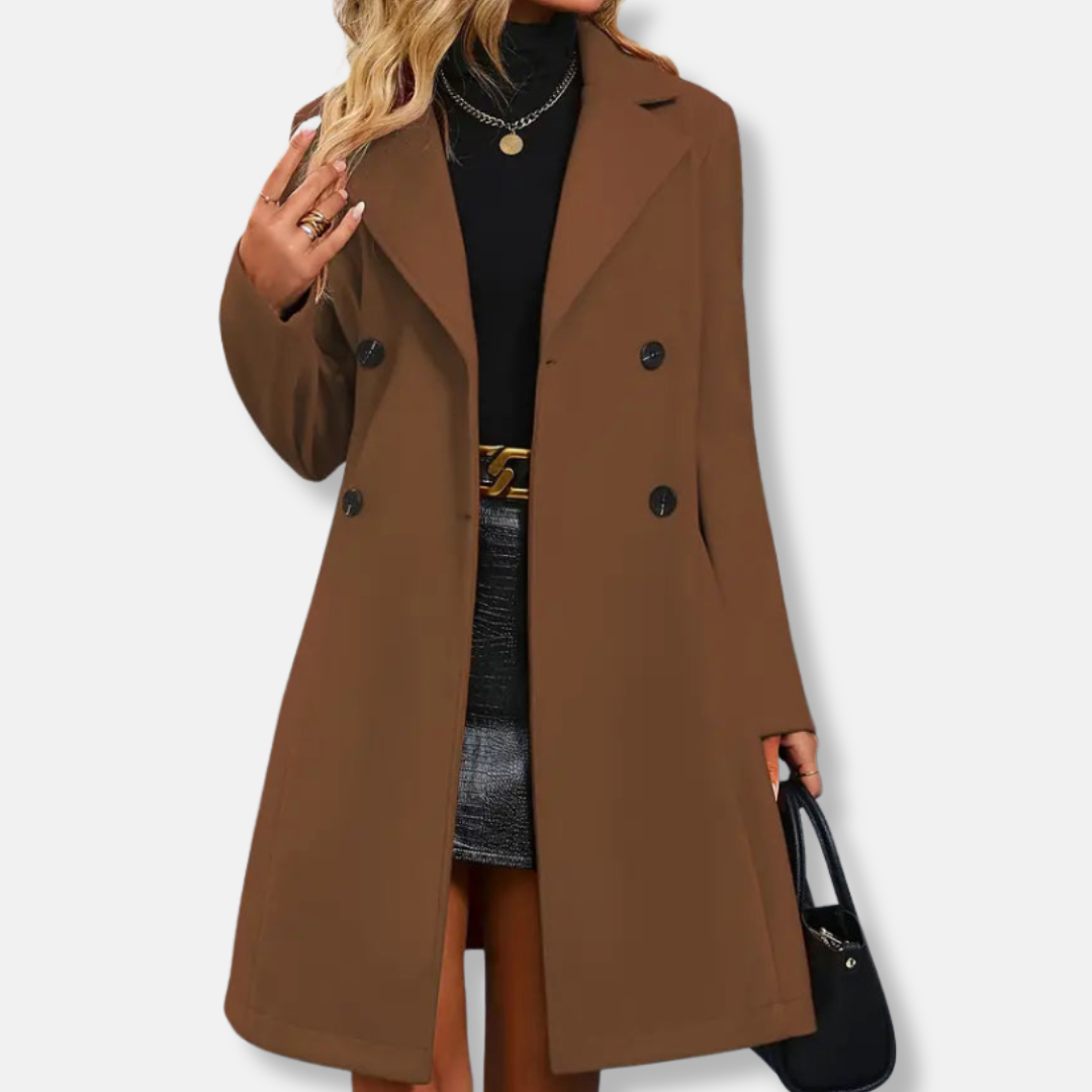 Sienna A-Line Trench Coat | Double-Breasted Belted Coat 8