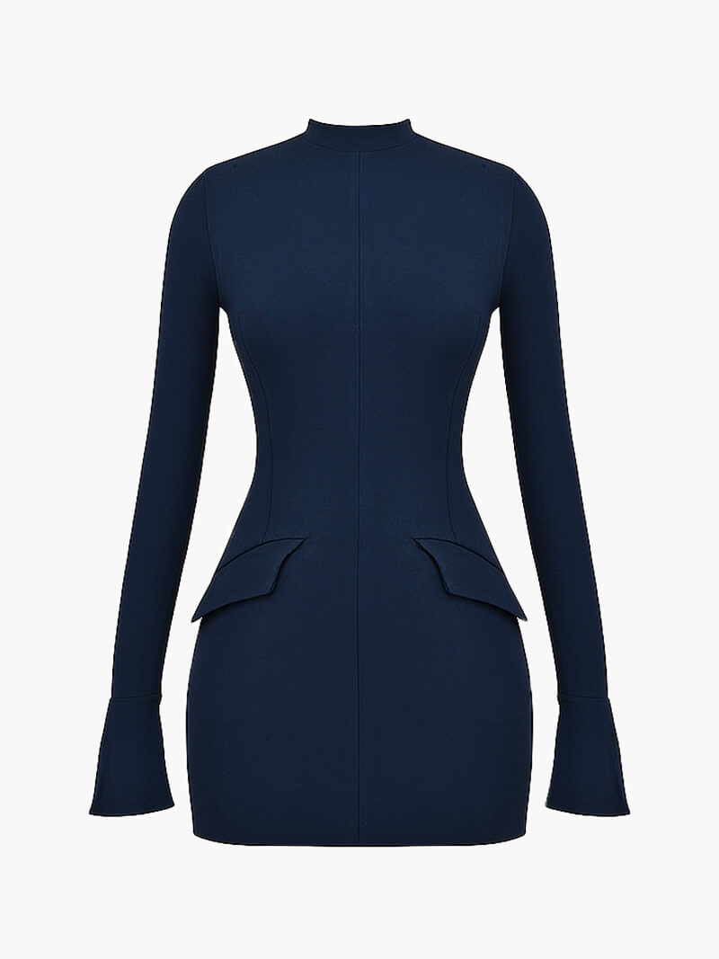 Fitted Women's Mini Dress with High Neckline - VogeLuxe