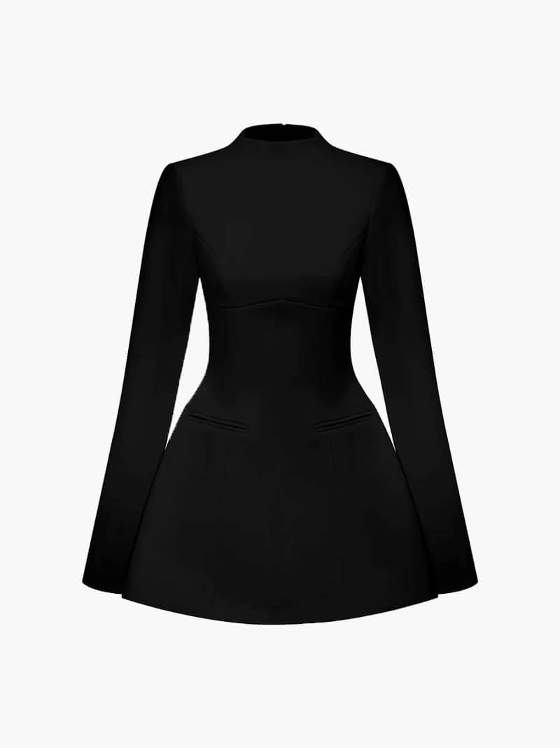 Fitted High Neck Little Black Bodycon Dress - VogeLuxe
