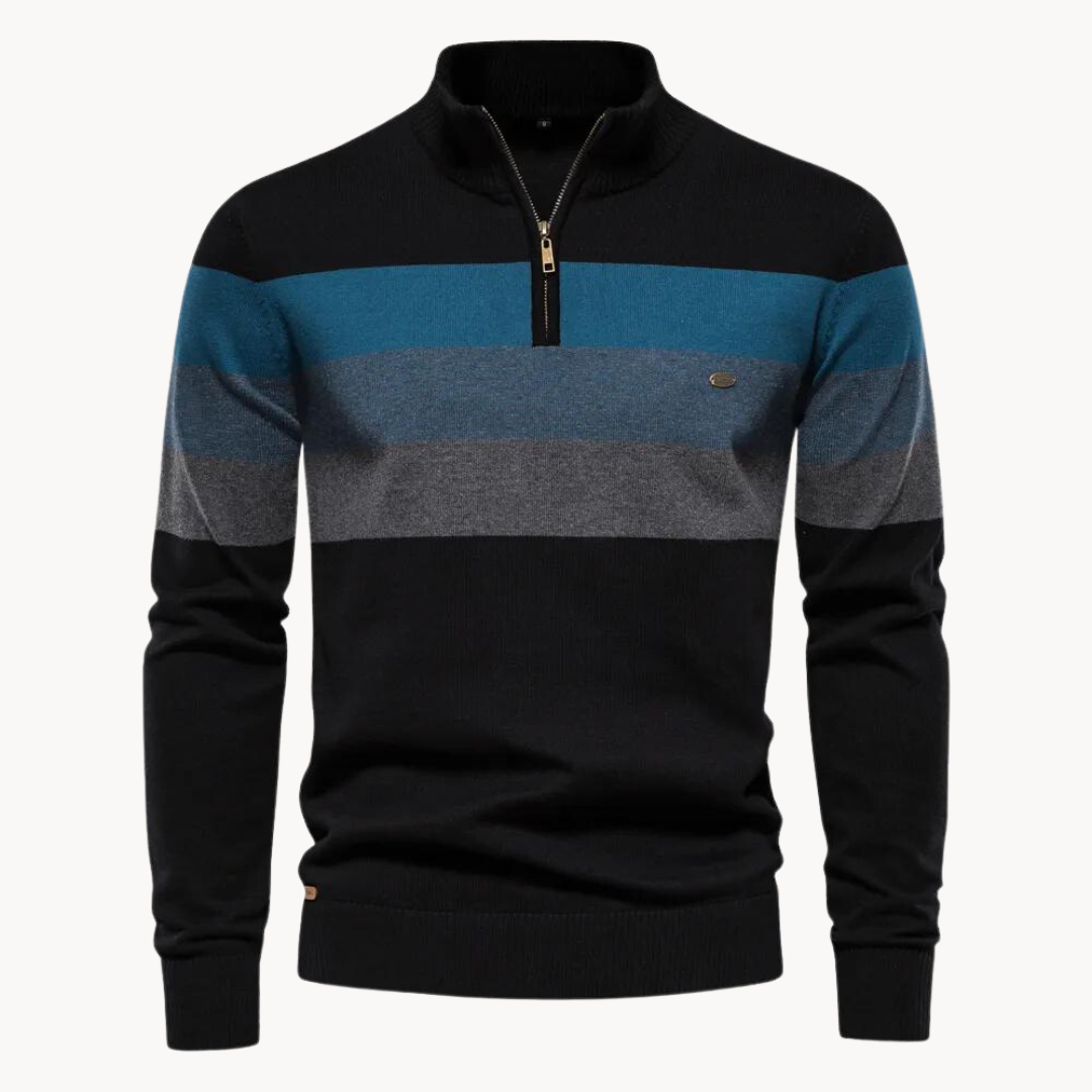 Soft-Blend Sweater – Striped Surface & Zip Ventilation
