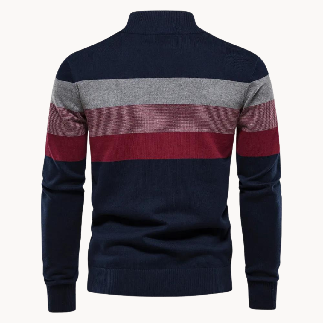 Soft-Blend Sweater – Striped Surface & Zip Ventilation