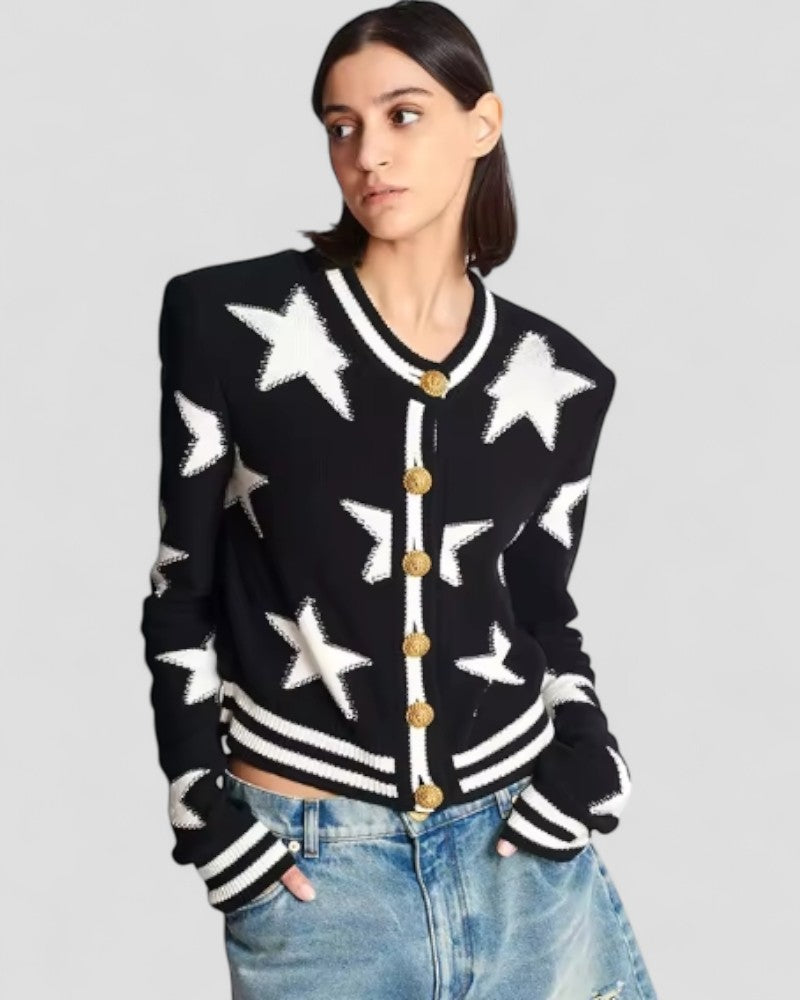 Star Embellished Knit Cardigan with Gold Button Detail