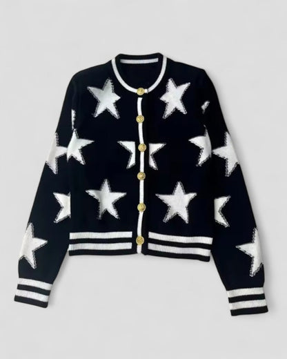 Star Embellished Knit Cardigan with Gold Button Detail