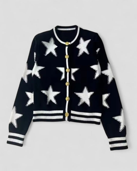 Star Embellished Knit Cardigan with Gold Button Detail