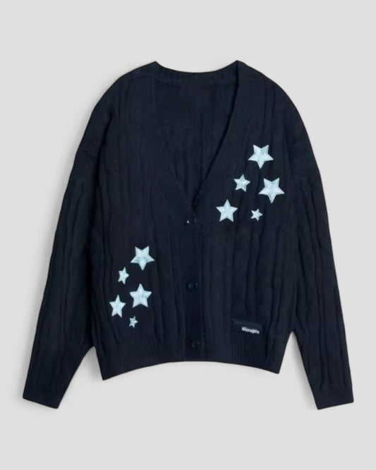 Star Embroidered Knitted Cardigan Long Sleeve Fall Sweater