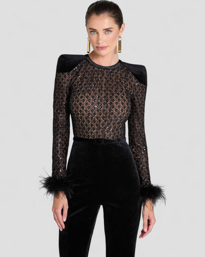 Statement Glamour Velvet Sequin Jumpsuit