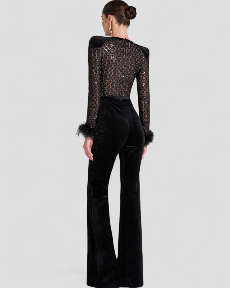 Statement Glamour Velvet Sequin Jumpsuit