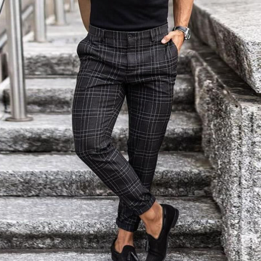 Stretchy Checkered Chino Pants For Men