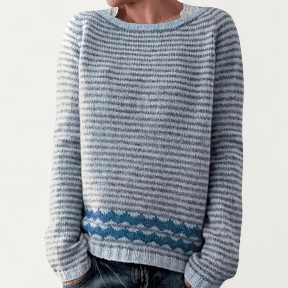 Striped Knit Crew Neck Jumper for Women 0