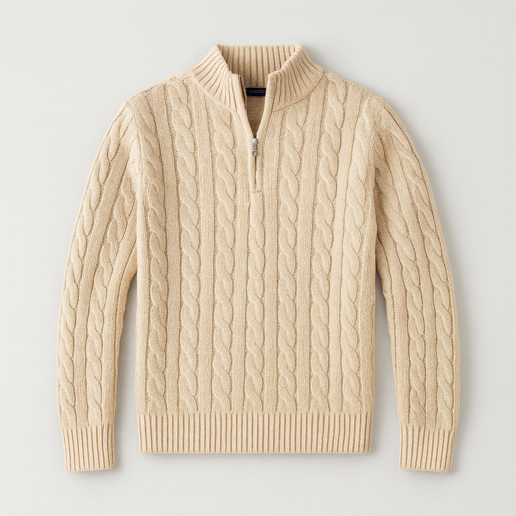 VogeLuxe | Men’s Long Sleeve Quarter Zip Cable Knit Sweater