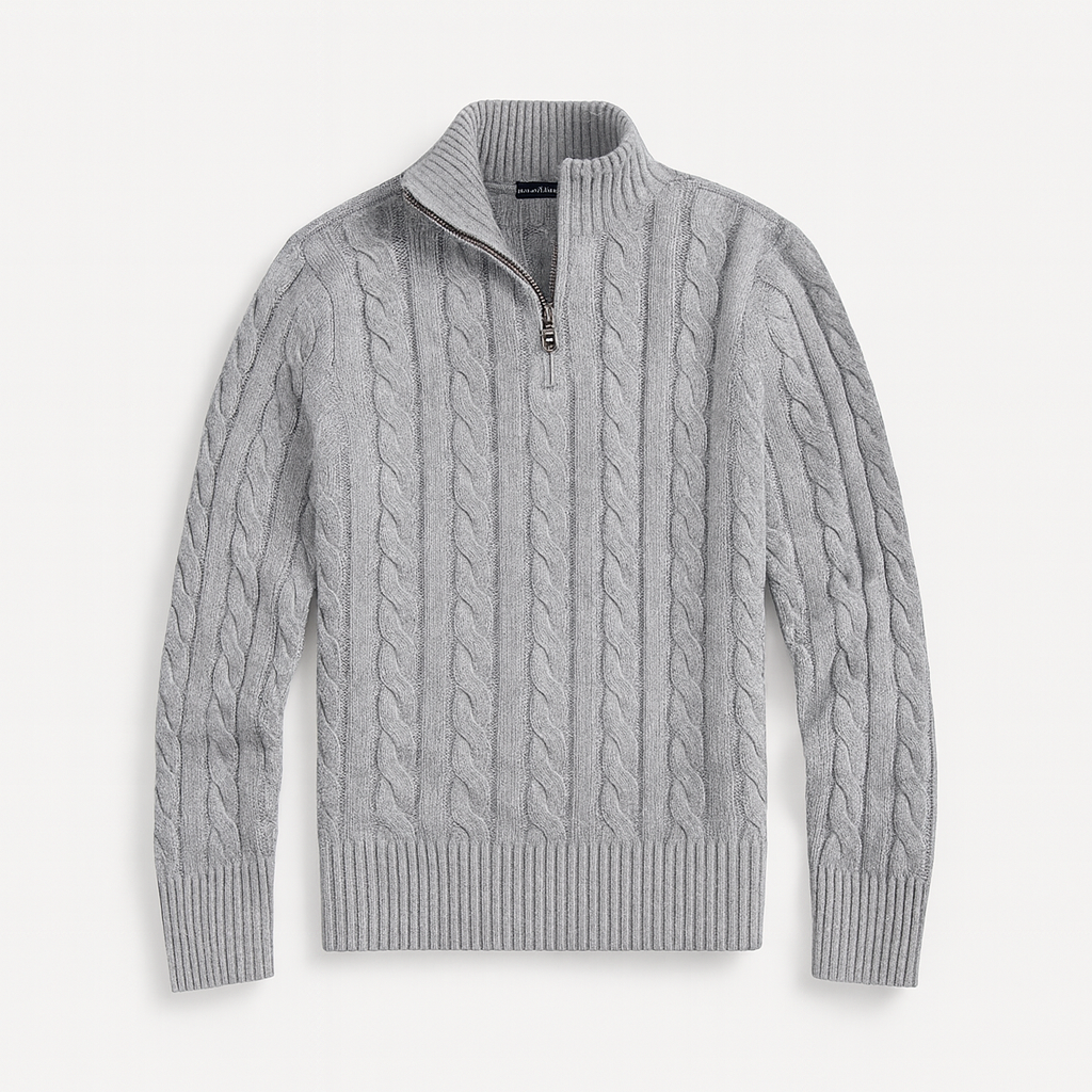 VogeLuxe | Men’s Long Sleeve Quarter Zip Cable Knit Sweater