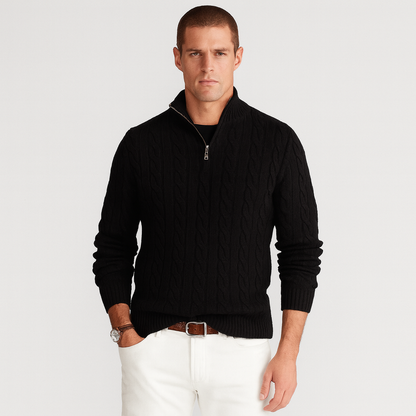 VogeLuxe | Men’s Long Sleeve Quarter Zip Cable Knit Sweater