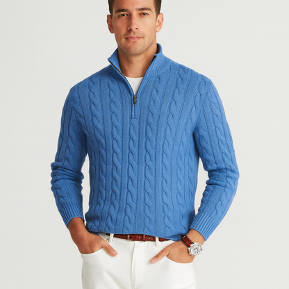 VogeLuxe | Men’s Long Sleeve Quarter Zip Cable Knit Sweater
