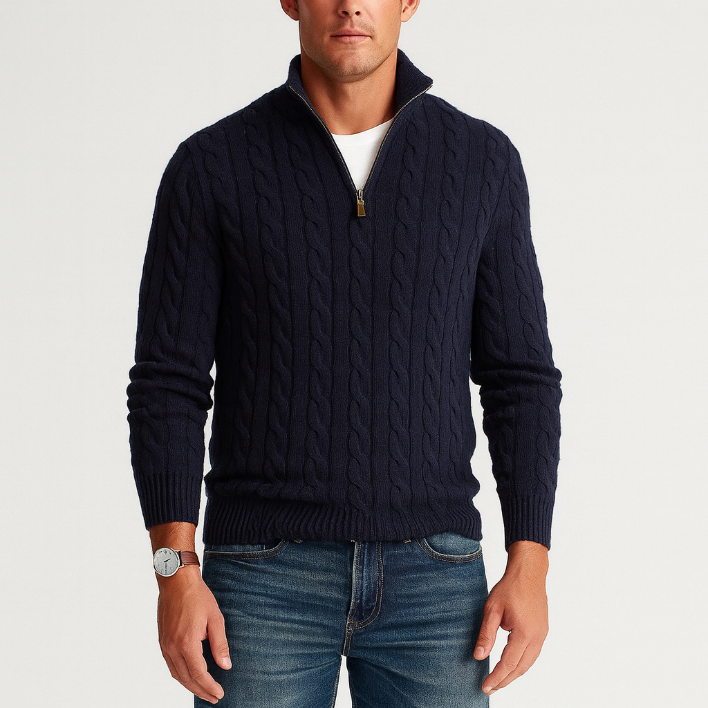 VogeLuxe | Men’s Long Sleeve Quarter Zip Cable Knit Sweater