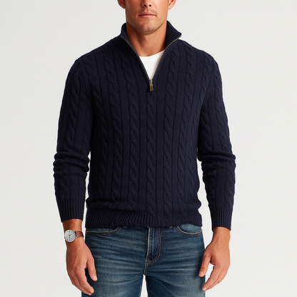 VogeLuxe | Men’s Long Sleeve Quarter Zip Cable Knit Sweater