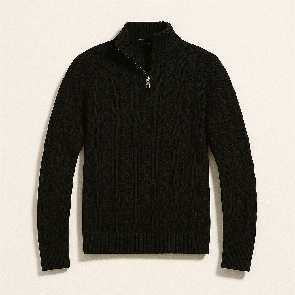 VogeLuxe | Men’s Long Sleeve Quarter Zip Cable Knit Sweater
