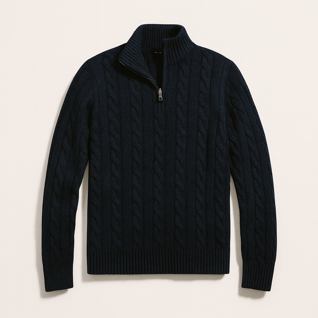 VogeLuxe | Men’s Long Sleeve Quarter Zip Cable Knit Sweater