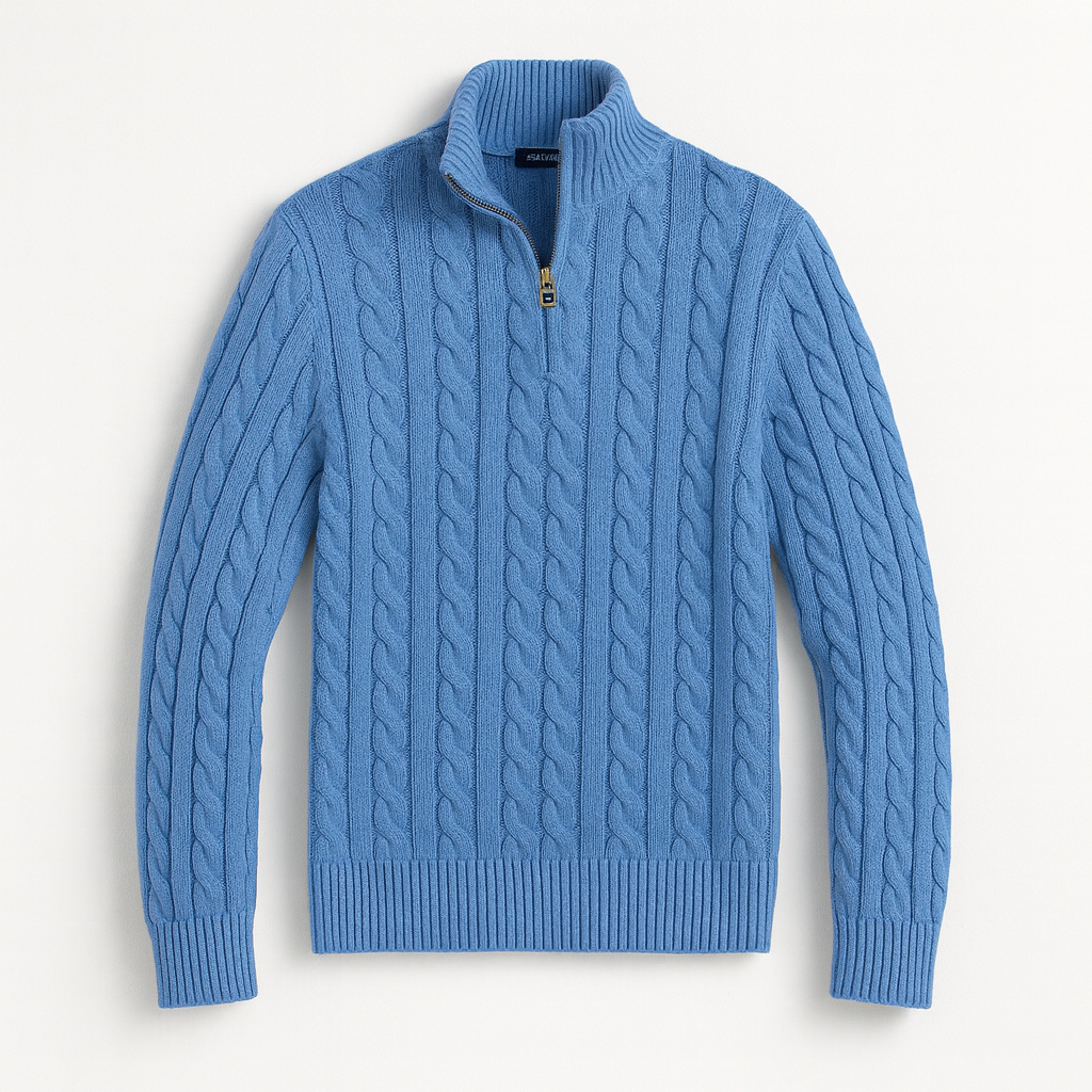 VogeLuxe | Men’s Long Sleeve Quarter Zip Cable Knit Sweater