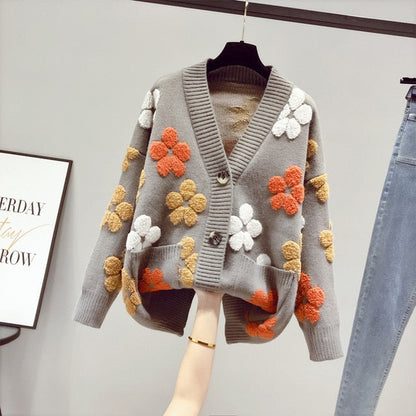 Soft Women's Floral Cashmere Cardigan with Pockets