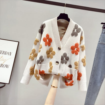 Soft Women's Floral Cashmere Cardigan with Pockets