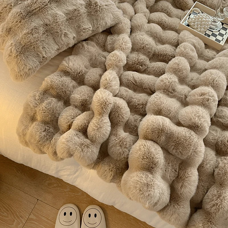 Soft Plush Rabbit Faux Fur Blanket for Warmth