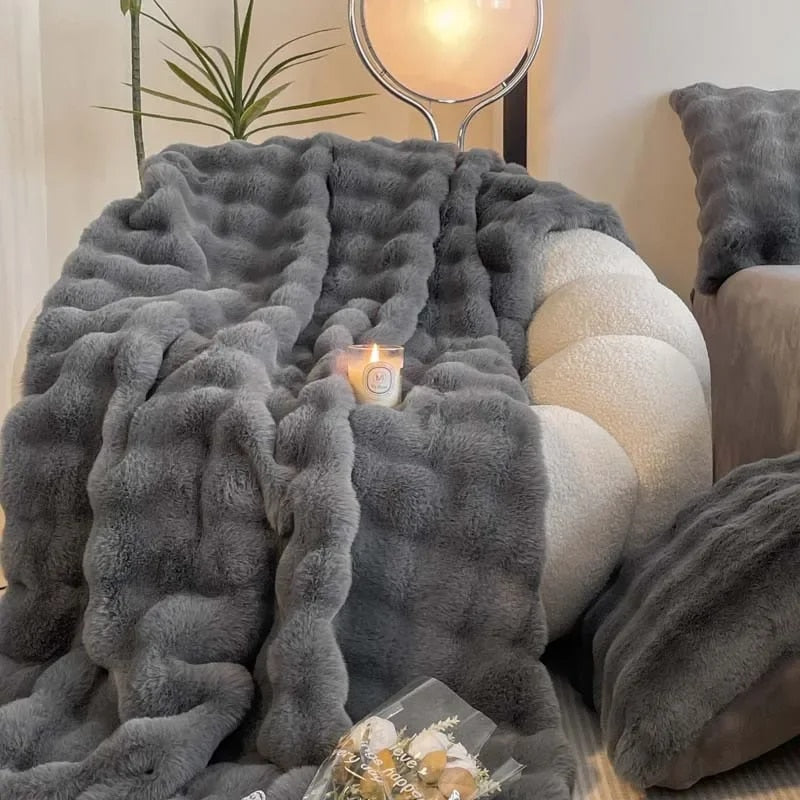 Soft Plush Rabbit Faux Fur Blanket for Warmth