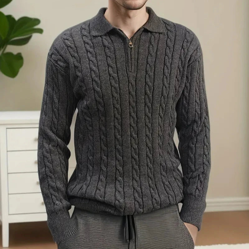 Sweater - Cable Knit Half Zip & Adjustable Ventilation