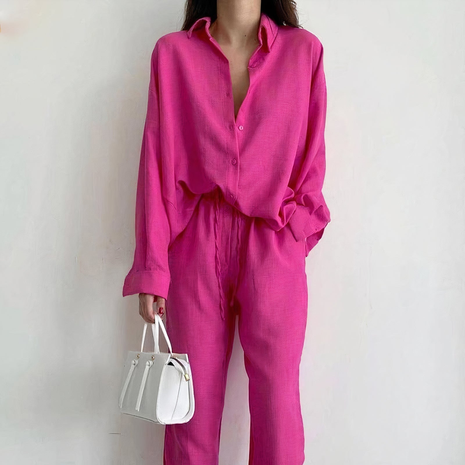 Comfortable Women's Linen Pants Shirt Set Relaxed Fit - VogeLuxe