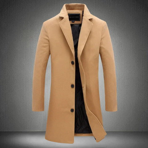 Warm Long Mens Winter Coat With Button Front