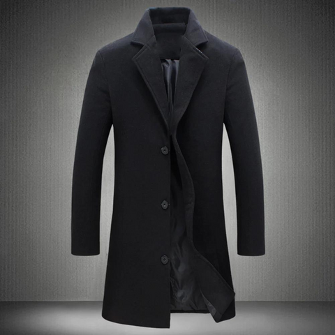 Warm Long Mens Winter Coat With Button Front - VogeLuxe