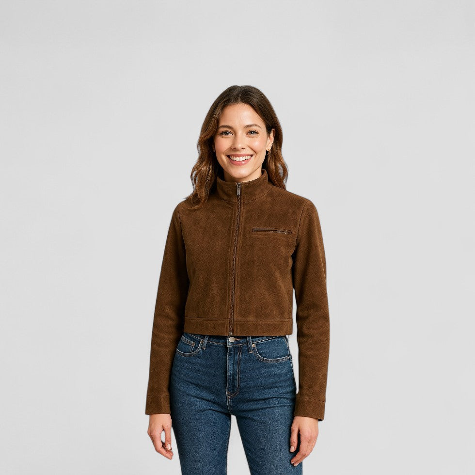 VogeLuxe | Women’s Suede Cropped Zipper Jacket
