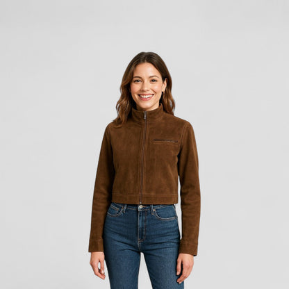 VogeLuxe | Women’s Suede Cropped Zipper Jacket