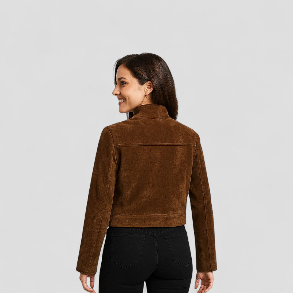 VogeLuxe | Women’s Suede Cropped Zipper Jacket