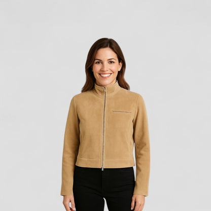 VogeLuxe | Women’s Suede Cropped Zipper Jacket