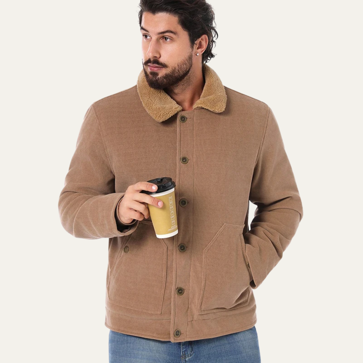 The Aventino Men’s Winter Corduroy Sherpa Button Up Jacket 4