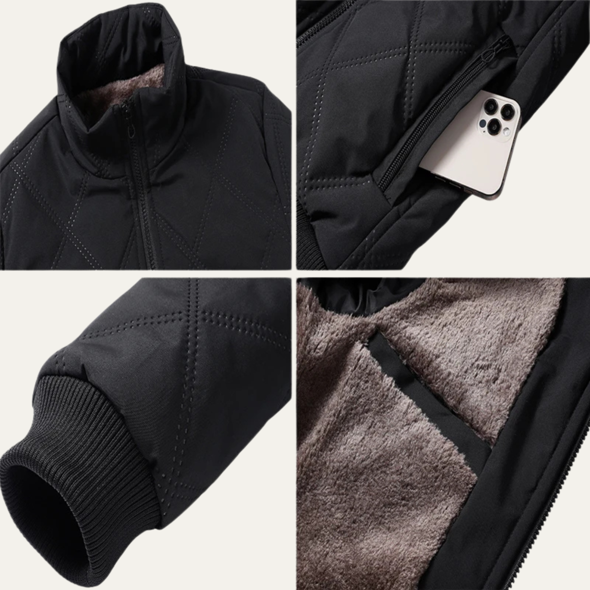 The Barbaresco Men’s Padded Zip Up  Winter Quilted Fleece Jacket 3