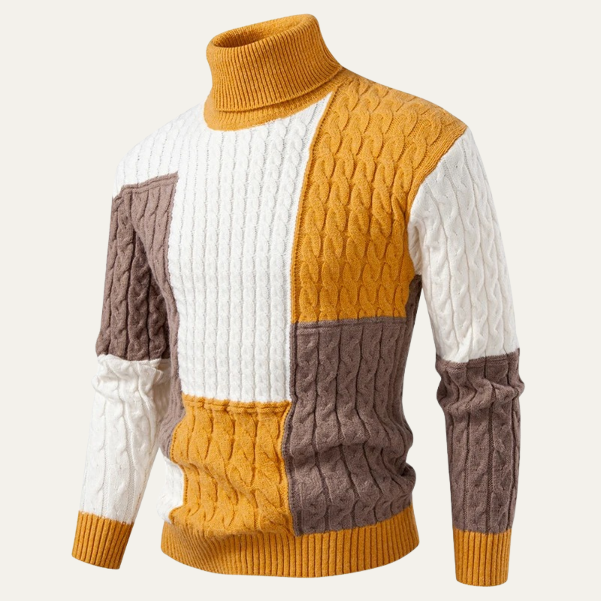 The Bevagna  Men’s Patchwork Knit Colour Block Turtleneck Jumper 0