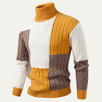 The Bevagna  Men’s Patchwork Knit Colour Block Turtleneck Jumper 0
