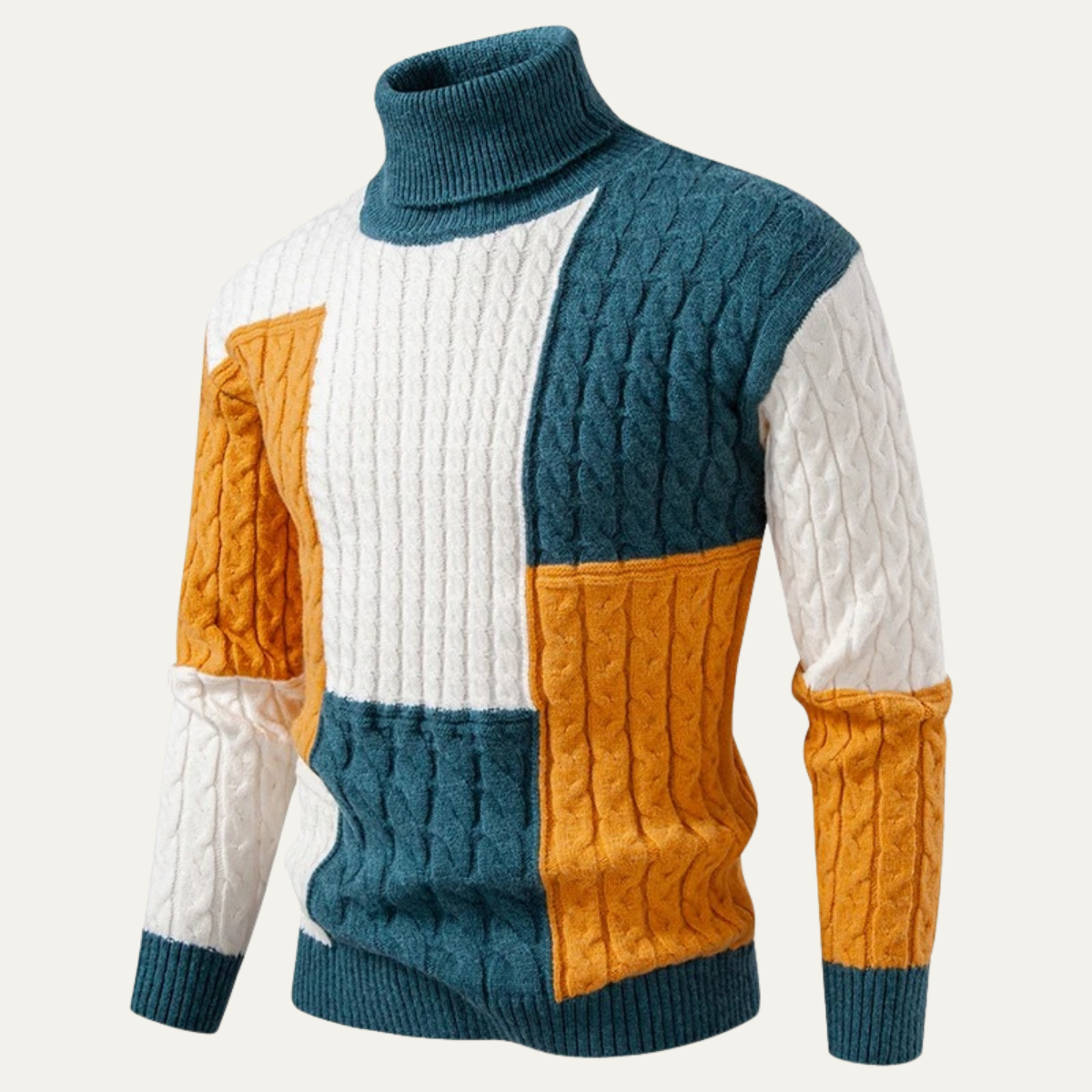 The Bevagna  Men’s Patchwork Knit Colour Block Turtleneck Jumper 8