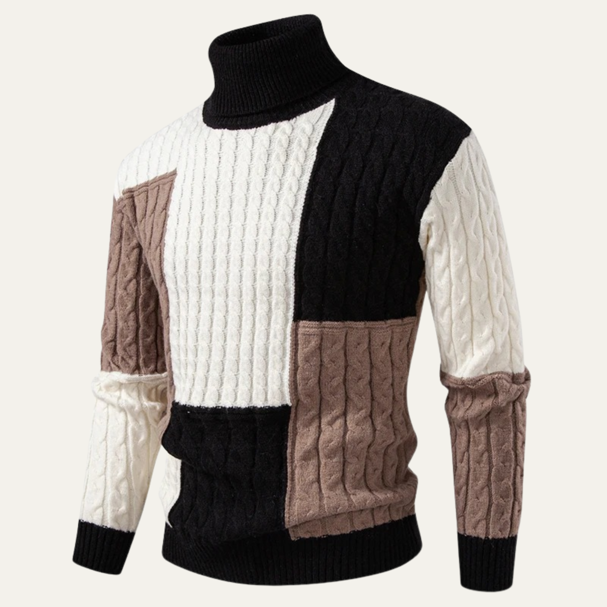 The Bevagna  Men’s Patchwork Knit Colour Block Turtleneck Jumper 9