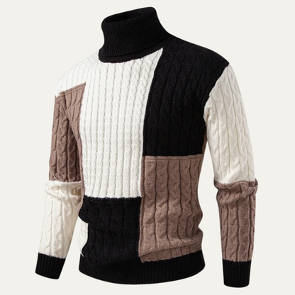 The Bevagna  Men’s Patchwork Knit Colour Block Turtleneck Jumper 9