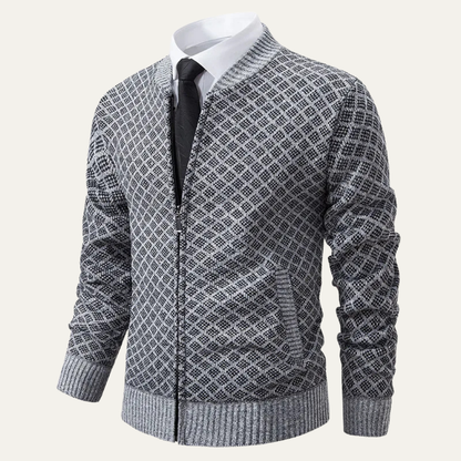 The Bibbona Men’s Knitted Diamond Pattern Zip Up Cardigan 1