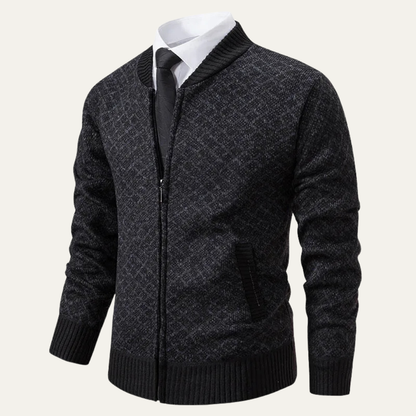 The Bibbona Men’s Knitted Diamond Pattern Zip Up Cardigan 2