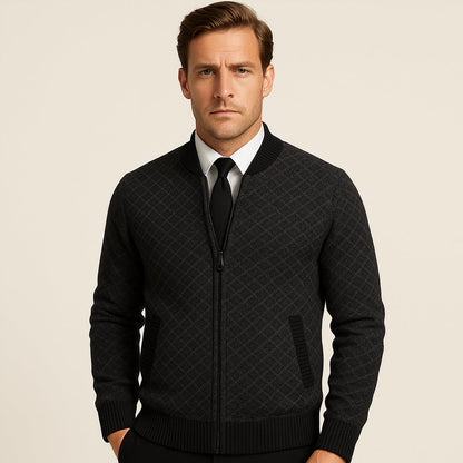 The Bibbona Men’s Knitted Diamond Pattern Zip Up Cardigan 3