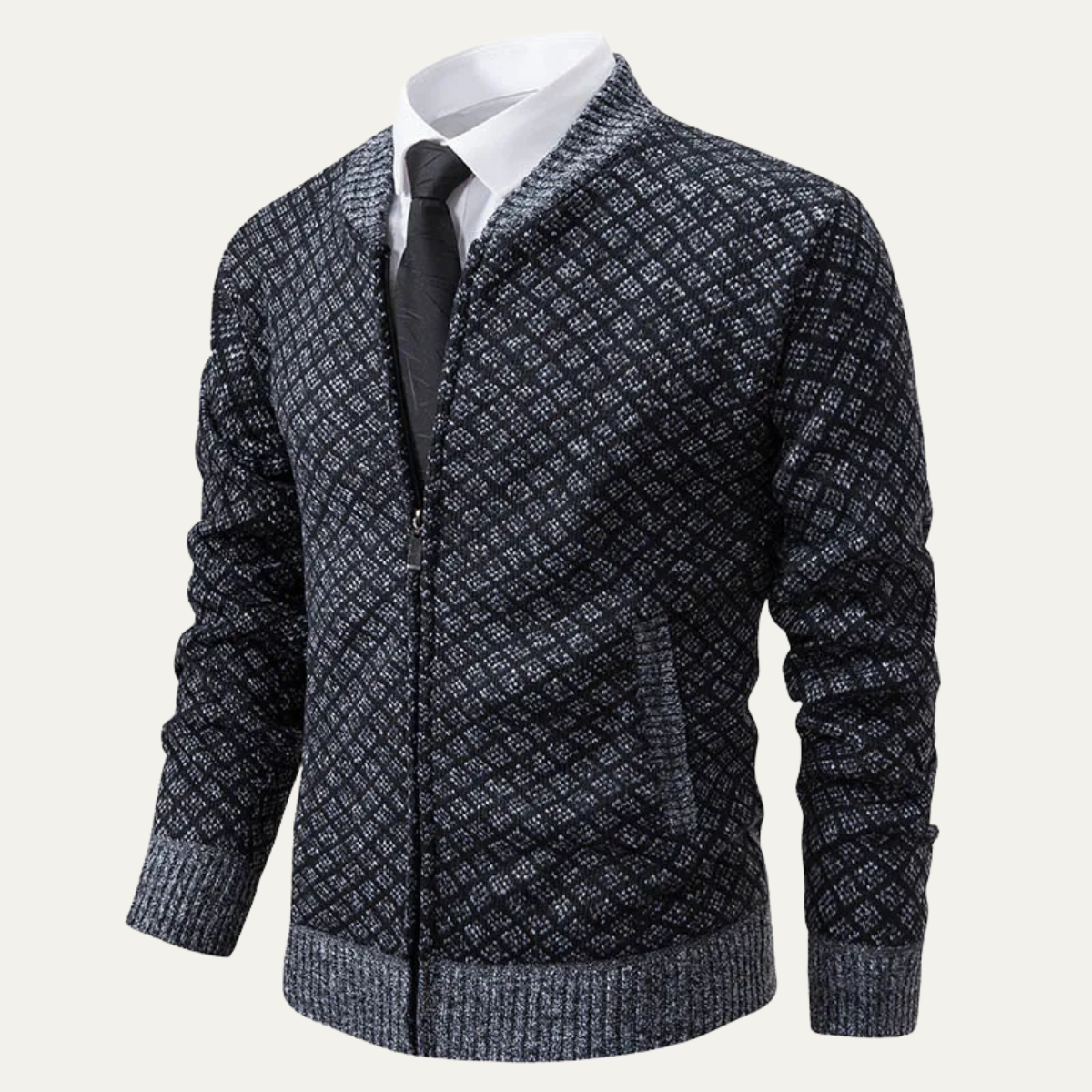 The Bibbona Men’s Knitted Diamond Pattern Zip Up Cardigan 4