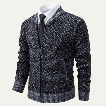 The Bibbona Men’s Knitted Diamond Pattern Zip Up Cardigan 4